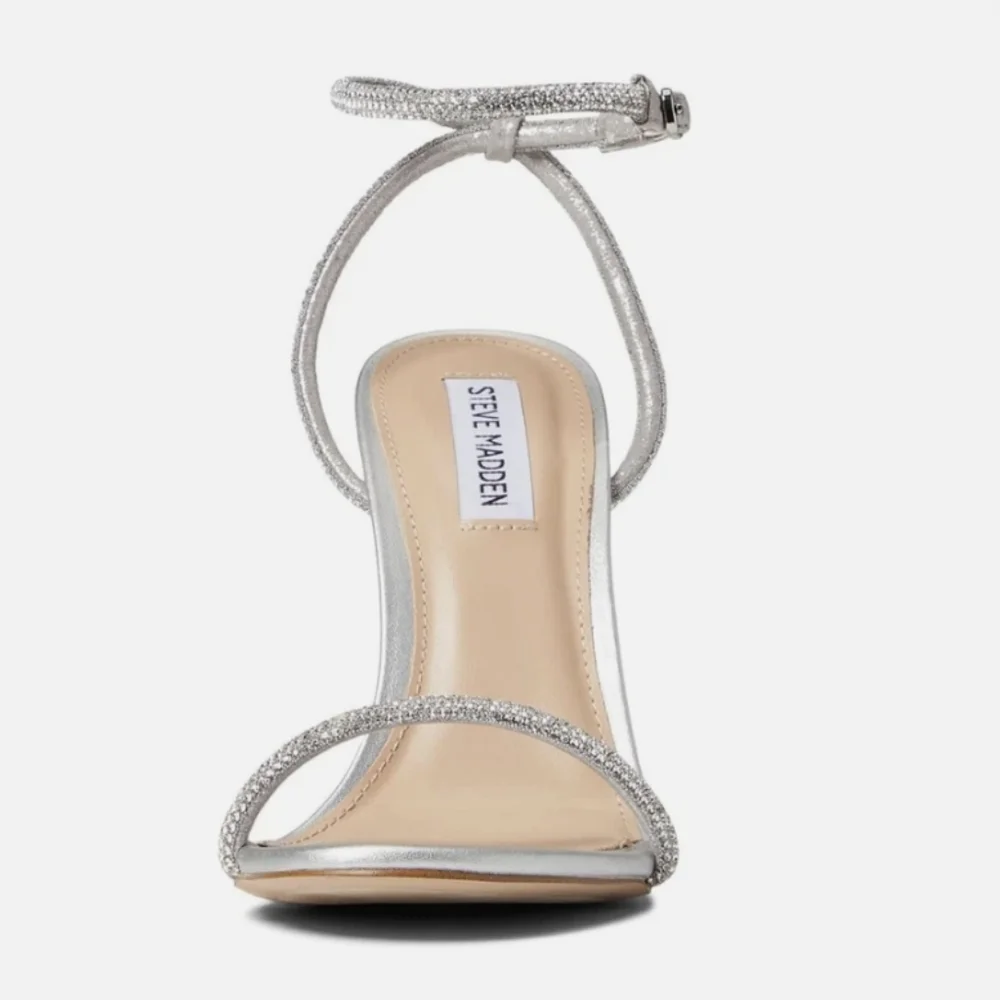 STEVE MADDEN Metallic Silver Ankle Strap Heels Size 8M NWT